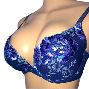 Floral Embroidered Blue and Purple Bra